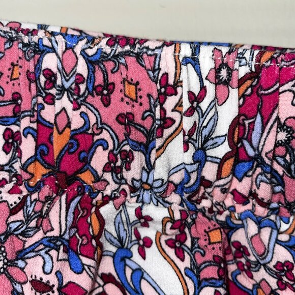 Loft Womens Small Bohemian Style White & Pink Floral Patterned Pants - Picture 7 of 8